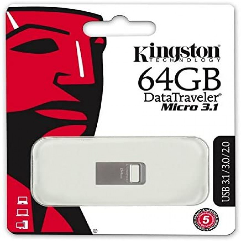 Kingston DTMC3/64GB Data Traveler Micro USB 3.1 and Type-A USB Compact Flash Drive - 64 GB