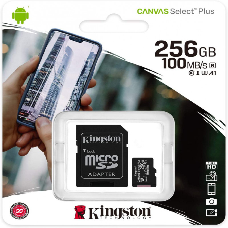 Kingston 256GB MicroSD Class 10 Canvas Select Plus Card with SD Adaptor