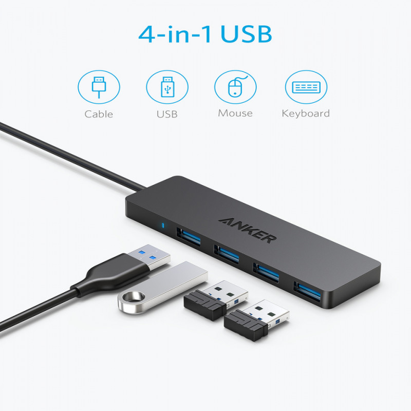 Anker A7516016  4-Port USB 3.0 Ultra Slim Data Hub for Macbook, Mac Pro/mini, iMac, Surface Pro, XPS, Notebook PC, USB Flash Drives, Mobile HDD, and More - 18 Months Local Warranty