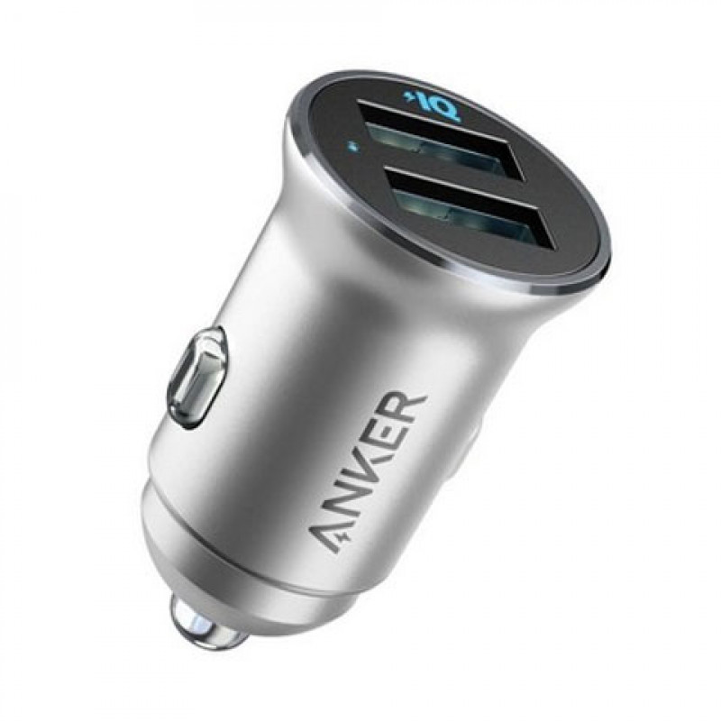Anker PowerDrive 2 Alloy Car Charger, 2 Ports, 24W, Silver Black - A2727H41