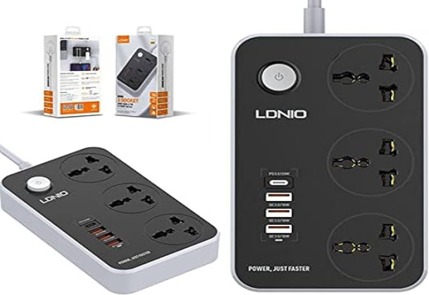 LDNIO SC3412 3XAC Sockets+1XPD USB-C Port+3XUSB-A Ports QC3.0 Power Strip