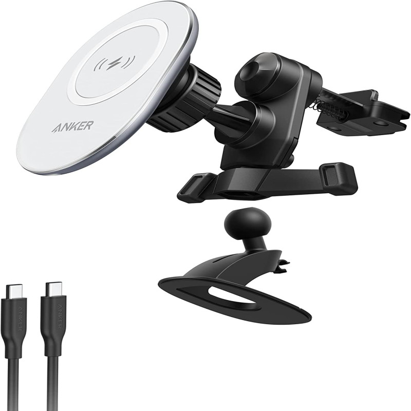 Anker A2931HW1 Car Mount Charger, PowerWave Magnetic Car Charging Mount with 4 ft USB-C Cable, 7.5W for iPhone 13 / 13 Pro / 13 Pro Max / 13 mini / 12 / 12 Pro / 12 mini (USB-C Car Charger Not Included)
