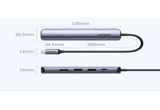 UGREEN 20932 CM475 USB-C Multifunction Gigabit Ethernet PD Adapter -Grey