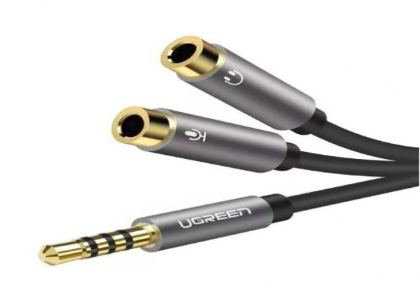 UGREEN AV141 30619 3.5mm M to 2F Audio Cable Aluminum Case -Black