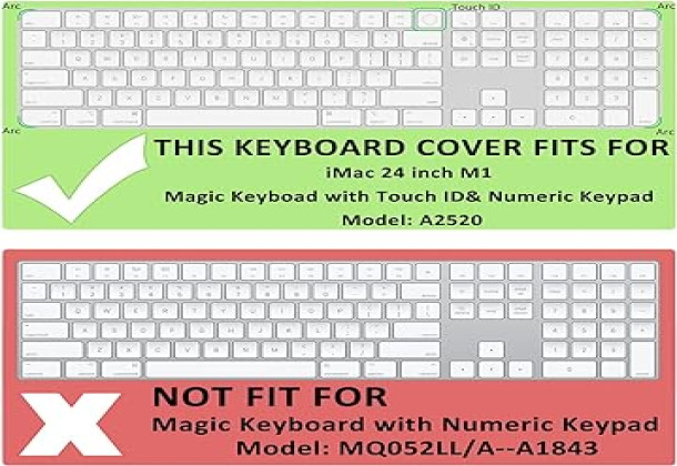 ProElife Ultra Thin Keyboard Cover Skin for Apple Magic Keyboard with Touch ID and Numeric Keypad Model-A2520 (for 2022 Mac Studio & 2021 Apple..