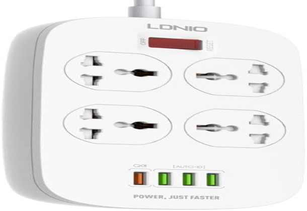 LDNIO SC4407 4 POWER SOCKET EXTENTION With 4 USB (18W) DEFENDER SERIES - White