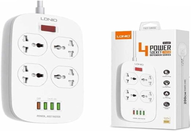 LDNIO SC4407 4 POWER SOCKET EXTENTION With 4 USB (18W) DEFENDER SERIES - White