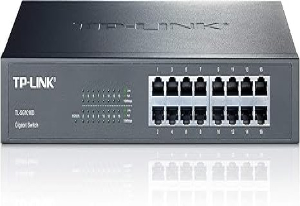 TP-Link 16-Port  (TL-SG1016D) Gigabit Ethernet Unmanaged Switch Plug and Play Metal Desktop/Rackmount Fanless