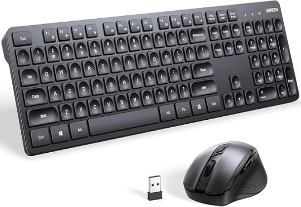 UGREEN Wireless MK006 Keyboard and Mouse Combo, 2.4GHz Ergonomic Keyboard Mouse, Compact Silent Cordless Full Size Computer Keyboard, Mouse 5 DPI Levels up to 4000, for Computer, Laptop, PC, Windows, Mac