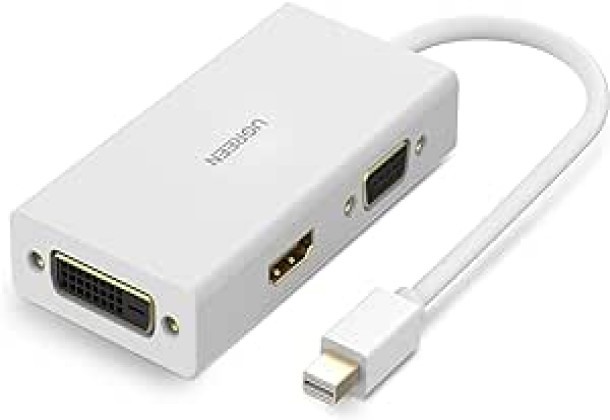 UGREEN Mini 20417 DisplayPort to HDMI DVI VGA Adapter 4K Mini DP Converter Thunderbolt Compatible 3 in 1 for Mac, 2015 MacBook Pro Air, iMac, Surface Pro3 Pro4, Google Chromebook, PC, White