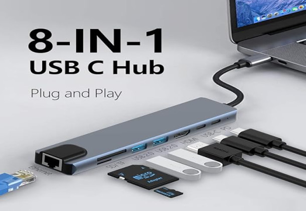 Azhizco USB C Hub Docking Station, 8 in 1 USB C Dongle with 4K@60Hz HDMI, RJ45 Ethernet, 100W PD, SD/TF Card Reader, 2 USB Ports, USB Type C Hub for MacBook Pro Air M1 Dell XPS Nintendo Switch