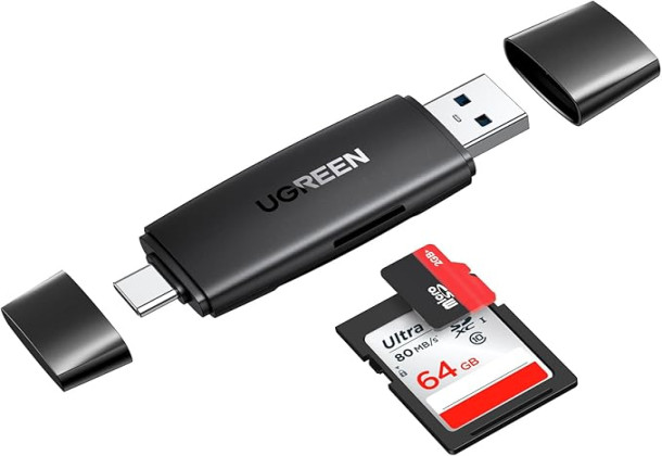 UGREEN 80191 CM304 2-in-1 USB-C/USB-A 3.0 SD/TF Multifunction Card Reader -Black