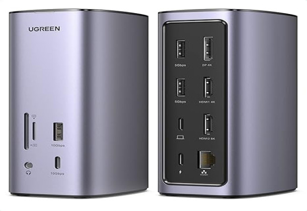 UGREEN 90325 Docking Station Triple Display, 12-in-1  8K MacBook Station with 2 HDMI, DP, 10 Gbps USB C and USB A 3.2, 100W PD Charging, Ethernet, Audio, SD TF Card Reader for MacOS, Windows